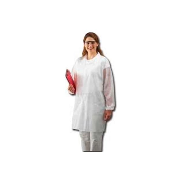 Keystone Safety Polypropylene Lab Coat, No Pockets, Open Wrists, Snap Front, Single Collar, White, M, 30/Case LC0-WO-NW-MD - main